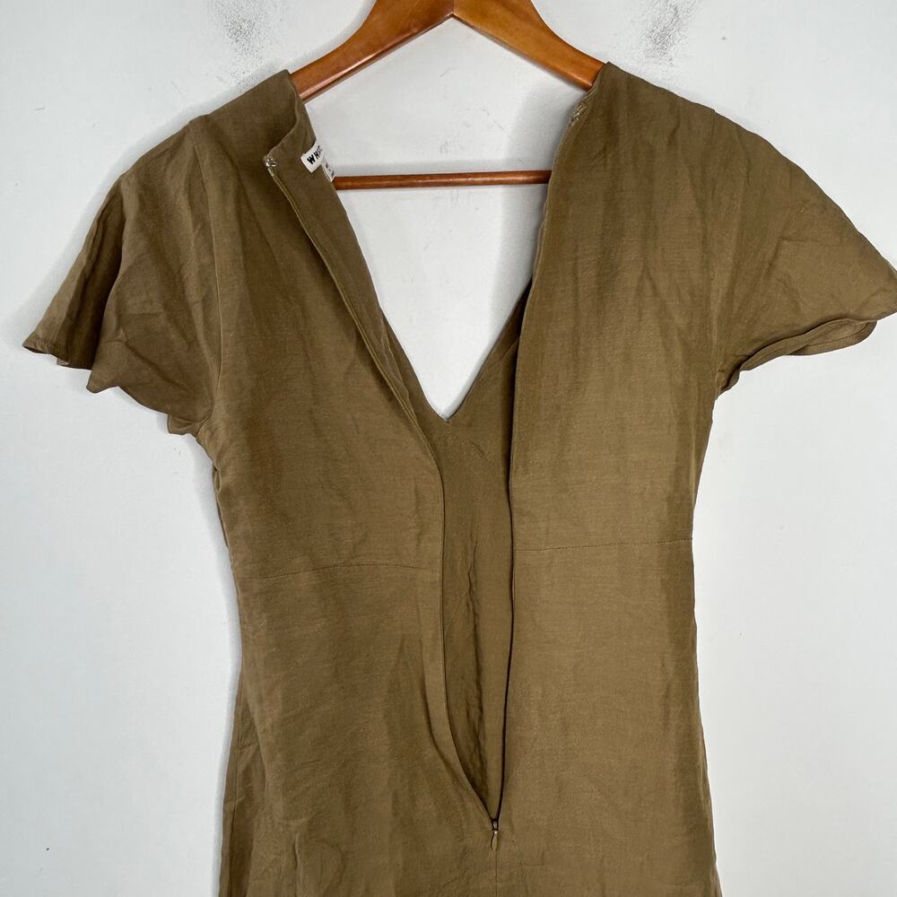 WHISTLES Midi Dress Womens Size 2 Linen Cotton Minimalist Olive Indie Goblincore - Picture 6 of 8